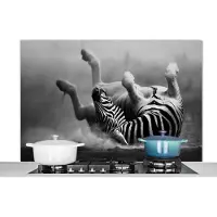 KitchenYeah Spatscherm keuken 120x80 cm - Kookplaat achterwand Zebra - Dieren - Zwart - Wit - Muurbeschermer - Spatwand fornuis - Hoogwaardig aluminium