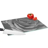 KitchenYeah Glazen Snijplank - 39x28 - Close-up van een roos - zwart wit - Snijplanken Glas