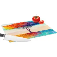 KitchenYeah Glazen Snijplank - 39x28 - Schilderijen - Olieverf - Boom - Regenboog - Snijplanken Glas