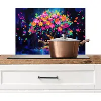 KitchenYeah Spatscherm keuken 70x50 cm - Kookplaat achterwand Boom - Bloemen - Magisch - Gekleurde - Muurbeschermer - Spatwand fornuis - Hoogwaardig aluminium