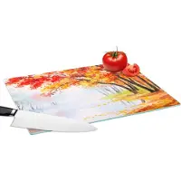 KitchenYeah Glazen Snijplank - 39x28 - Schilderij - Herfst - Bomen - Water - Olieverf - Snijplanken Glas