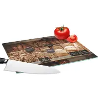 KitchenYeah Glazen Snijplank - 28x20 - Verschillende broodjes op de planken - Snijplanken Glas