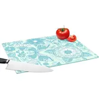 KitchenYeah Glazen Snijplank - 39x28 - Bloemen - Blauw - Wit - Patroon - Snijplanken Glas