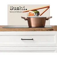 KitchenYeah Spatscherm keuken 70x30 cm - Kookplaat achterwand Sushi - Zalm - Rijst - Japans - Muurbeschermer - Spatwand fornuis - Hoogwaardig aluminium