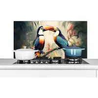 KitchenYeah Spatscherm keuken 100x50 cm - Kookplaat achterwand Toekan - Vogels - Bloemen - Natuur - Jungle - Muurbeschermer - Spatwand fornuis - Hoogwaardig aluminium
