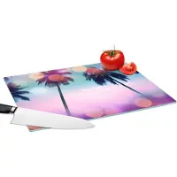 KitchenYeah Glazen Snijplank - 39x28 - Zomer - Palmen - Lucht - Roze - Snijplanken Glas
