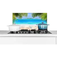 KitchenYeah Spatscherm keuken 60x30 cm - Kookplaat achterwand Strand - Palmboom - Zee - Eiland - Muurbeschermer - Spatwand fornuis - Hoogwaardig aluminium