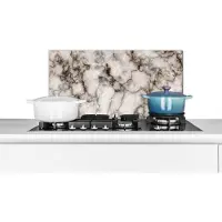 KitchenYeah Spatscherm keuken 70x30 cm - Kookplaat achterwand Marmer - Wit - Goud - Muurbeschermer - Spatwand fornuis - Hoogwaardig aluminium
