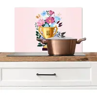 KitchenYeah Spatscherm keuken 70x50 cm - Kookplaat achterwand Trofee - Best Mom - Bloemen - Kleurrijk - Muurbeschermer - Spatwand fornuis - Hoogwaardig aluminium