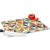 KitchenYeah Glazen Snijplank - 39x28 - Retro - Regenboog - 3D - Geometrie - Driehoek - Snijplanken Glas