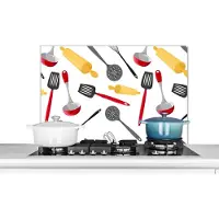 KitchenYeah Spatscherm keuken 80x55 cm - Kookplaat achterwand Patronen - Keukengerei - Spatel - Deegroller - Muurbeschermer - Spatwand fornuis - Hoogwaardig aluminium