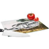 KitchenYeah Glazen Snijplank - 28x20 - Italiaans landschap parasoldennen - Kunst - Hendrik Voogd - Schilderij - Zwart wit - Oude meesters - Snijplanken Glas