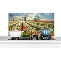 KitchenYeah Spatscherm keuken 100x50 cm - Kookplaat achterwand Windmolen - Tulpen - Lucht - Natuur - Muurbeschermer - Spatwand fornuis - Hoogwaardig aluminium