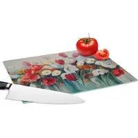 KitchenYeah Glazen Snijplank - 28x20 - Schilderij - Olieverf - Bloemen - Snijplanken Glas