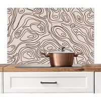 KitchenYeah Spatscherm keuken 100x65 cm - Kookplaat achterwand Kunst - Lijnen - Beige - Zwart - Muurbeschermer - Spatwand fornuis - Hoogwaardig aluminium
