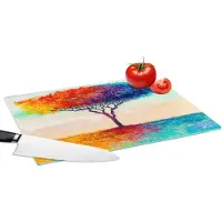KitchenYeah Glazen Snijplank - 39x28 - Schilderij - Boom - Olieverf - Regenboog - Snijplanken Glas