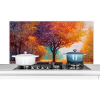 KitchenYeah Spatscherm keuken 120x60 cm - Kookplaat achterwand Olieverf - Schilderij - Boom - Kleuren - Muurbeschermer - Spatwand fornuis - Hoogwaardig aluminium