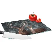 KitchenYeah Glazen Snijplank - 28x20 - Hert - Dieren - Winter - Gewei - Sneeuw - Natuur - Snijplanken Glas