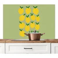 KitchenYeah Spatscherm keuken 120x80 cm - Kookplaat achterwand Citroenen - Blaadjes - Geel - Patroon - Muurbeschermer - Spatwand fornuis - Hoogwaardig aluminium