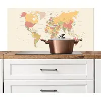 KitchenYeah Spatscherm keuken 100x50 cm - Kookplaat achterwand Wereldkaart - Realistisch - Beige - Muurbeschermer - Spatwand fornuis - Hoogwaardig aluminium