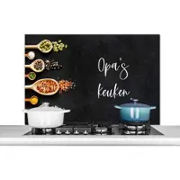 KitchenYeah Spatscherm keuken 100x65 cm - Kookplaat achterwand Opa's keuken - Keuken - Opa - Spreuken - Quotes - Muurbeschermer - Spatwand fornuis - Hoogwaardig aluminium
