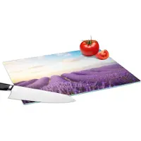 KitchenYeah Glazen Snijplank - 39x28 - Lavendel - Lucht - Wolken - Bloemen - Snijplanken Glas