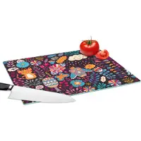 KitchenYeah Glazen Snijplank - 39x28 - Patroon - Uil - Kat - Bloemen - Snijplanken Glas