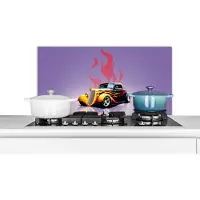 KitchenYeah Spatscherm keuken 80x40 cm - Kookplaat achterwand Auto - Paars - Vlammen - Vintage - Muurbeschermer - Spatwand fornuis - Hoogwaardig aluminium