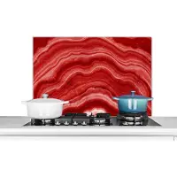 KitchenYeah Spatscherm keuken 90x60 cm - Kookplaat achterwand Agaat - Rood - Edelsteen - Abstract - Muurbeschermer - Spatwand fornuis - Hoogwaardig aluminium