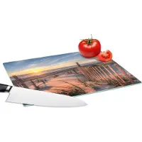 KitchenYeah Glazen Snijplank - 28x20 - Strand - Zee - Duin - Zonsondergang - Landschap - Snijplanken Glas