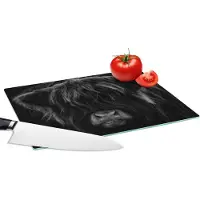 KitchenYeah Glazen Snijplank - 28x20 - Schotse Hooglander - Koe - Zwart - Wit - Portret - Snijplanken Glas
