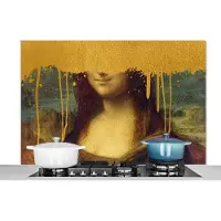 KitchenYeah Spatscherm keuken 120x80 cm - Kookplaat achterwand Mona Lisa - Goud - Da Vinci - Muurbeschermer - Spatwand fornuis - Hoogwaardig aluminium