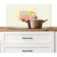 KitchenYeah Spatscherm keuken 80x40 cm - Kookplaat achterwand Ijskar - Retro - Softijsjes - Roze - Muurbeschermer - Spatwand fornuis - Hoogwaardig aluminium