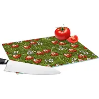 KitchenYeah Glazen Snijplank - 28x20 - Bloemen - Aardbei - Bladeren - Vegan - Patronen - Snijplanken Glas