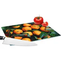 KitchenYeah Glazen Snijplank - 28x20 - Fruit - Sinaasappel - Bladeren - Snijplanken Glas