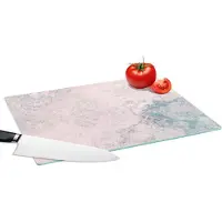 KitchenYeah Glazen Snijplank - 39x28 - Cement - Beton - Retro - Industrieel - Wit - Blauw - Snijplanken Glas