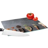 KitchenYeah Glazen Snijplank - 28x20 - Pollepel - Kruiden - Specerijen - Industrieel - Snijplanken Glas