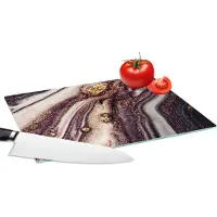 KitchenYeah Glazen Snijplank - 28x20 - Marmer - Roze - Goud - Glitter - Marmerlook - Snijplanken Glas