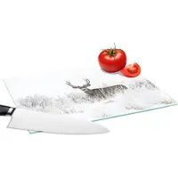 KitchenYeah Glazen Snijplank - 28x20 - Hert - Sneeuw - Winter - Snijplanken Glas