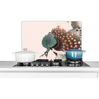 KitchenYeah Spatscherm keuken 70x50 cm - Kookplaat achterwand Pauw - Japans - Pauwenveren - Vintage - Muurbeschermer - Spatwand fornuis - Hoogwaardig aluminium