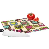 KitchenYeah Glazen Snijplank - 28x20 - Bohemian - Hartjes - Doodle - Patronen - Snijplanken Glas