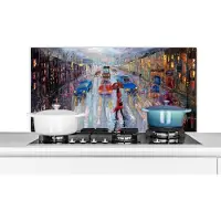 KitchenYeah Spatscherm keuken 100x50 cm - Kookplaat achterwand Schilderij - Olieverf - Auto - Zebrapad - Muurbeschermer - Spatwand fornuis - Hoogwaardig aluminium