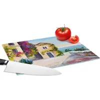 KitchenYeah Glazen Snijplank - 28x20 - Schilderij - Huis - Olieverf - Dorp - Snijplanken Glas