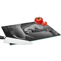 KitchenYeah Glazen Snijplank - 39x28 - Wilde dieren - Olifant - Zwart - Wit - Portret - Snijplanken Glas