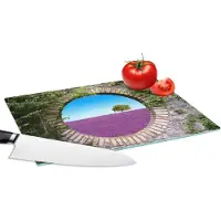 KitchenYeah Glazen Snijplank - 28x20 - Lavendel - Doorkijk - Bloemen - Zomer - Snijplanken Glas