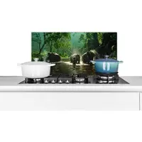 KitchenYeah Spatscherm keuken 70x30 cm - Kookplaat achterwand Olifant - Water - Bomen - Groen - Dieren - Muurbeschermer - Spatwand fornuis - Hoogwaardig aluminium
