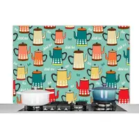KitchenYeah Spatscherm keuken 120x80 cm - Kookplaat achterwand Patronen - Thee - Theepot - Vintage - Muurbeschermer - Spatwand fornuis - Hoogwaardig aluminium