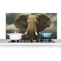 KitchenYeah Spatscherm keuken 120x60 cm - Kookplaat achterwand Afrikaanse olifant tegen de donkere wolken - Muurbeschermer - Spatwand fornuis - Hoogwaardig aluminium