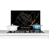 KitchenYeah Spatscherm keuken 60x40 cm - Kookplaat achterwand Kaart - Hoofddorp - Goud - Zwart - Muurbeschermer - Spatwand fornuis - Hoogwaardig aluminium