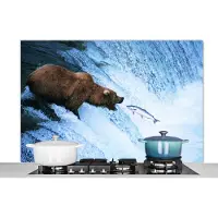 KitchenYeah Spatscherm keuken 120x80 cm - Kookplaat achterwand Beer - Vis - Waterval - Muurbeschermer - Spatwand fornuis - Hoogwaardig aluminium